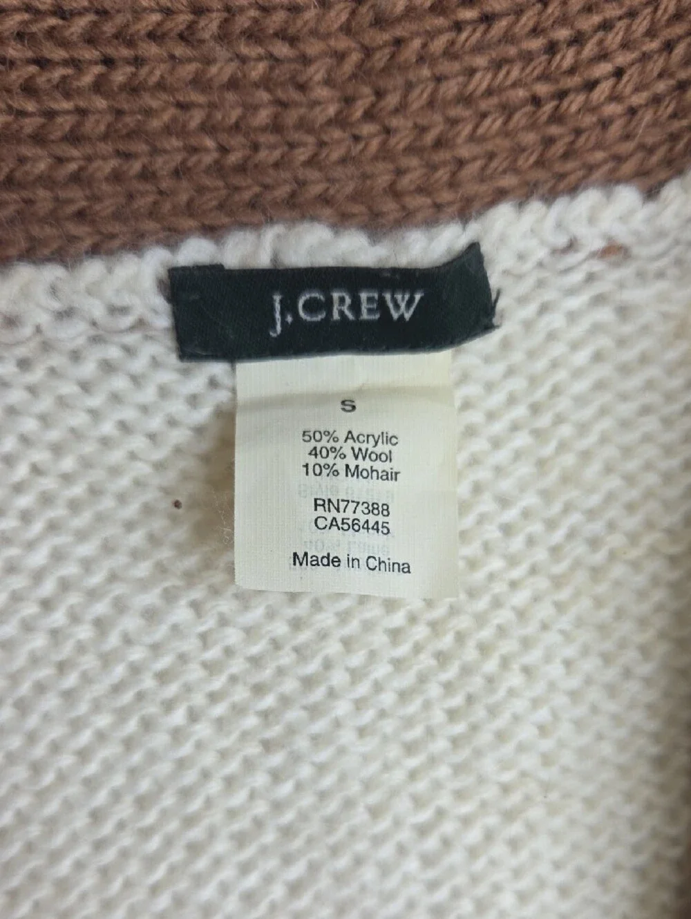 J. Crew Cream and Brown Shawl Collar Cardigan